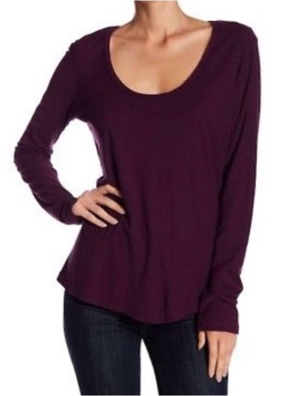 James Perse Long Sleeve Scoop Neck Tee in Deep Purple, Size 4 = XL, Like New